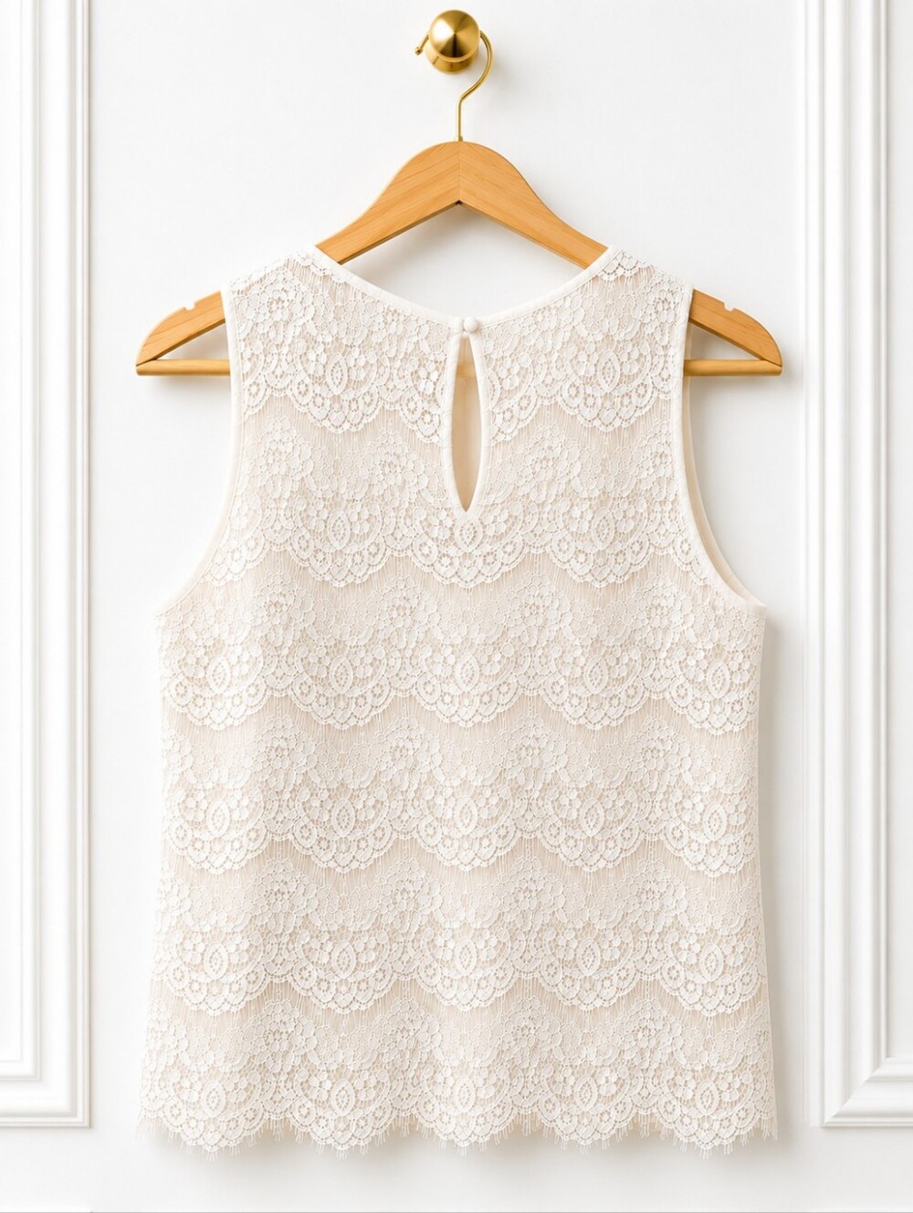 Faith & Joy Ivory Lined Lace Sleeveless Blouse Size XL | Romantic Feminine Top - Picture 7 of 10